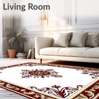 Ornate Crimson Floral Medallion Border Rug