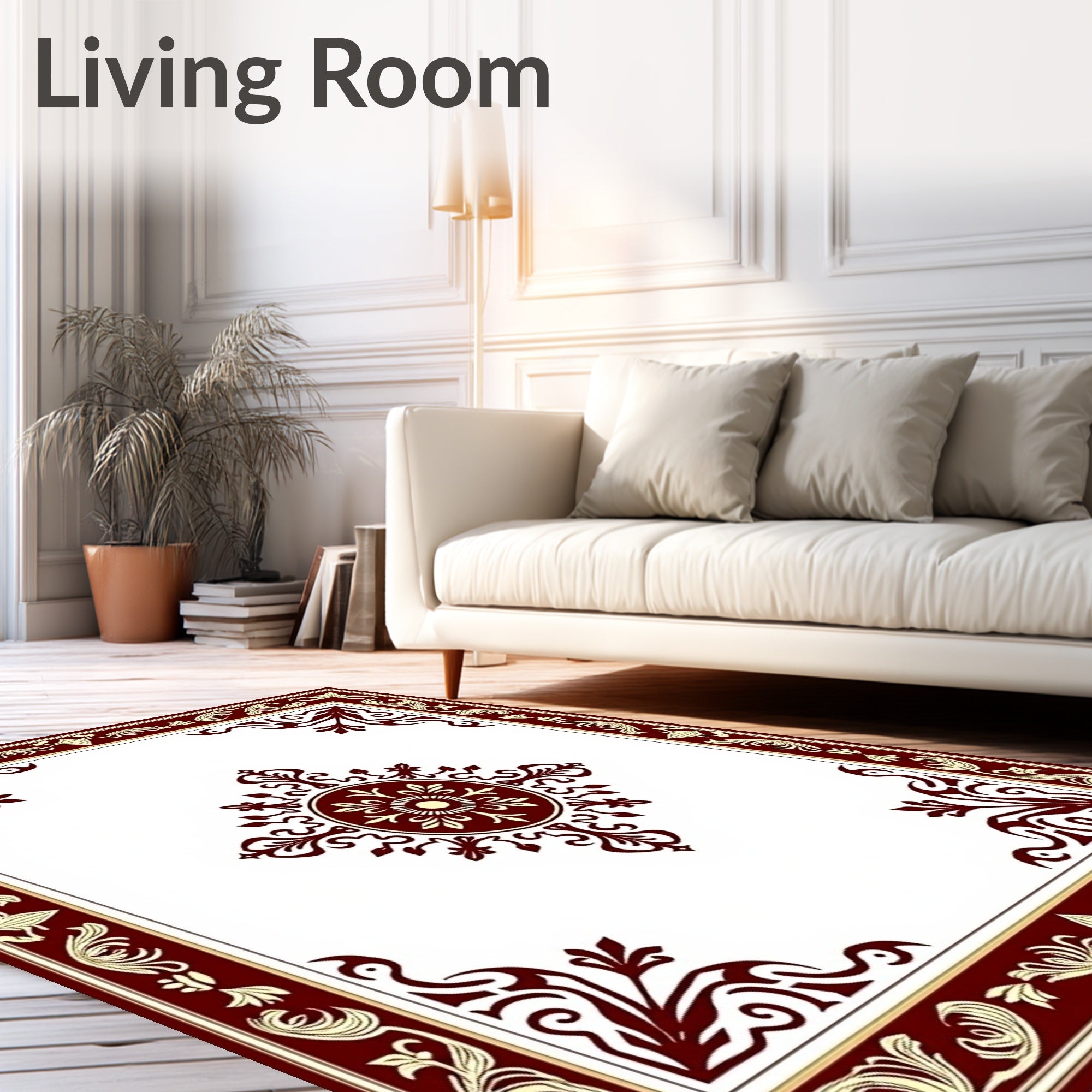 Ornate Crimson Floral Medallion Border Rug