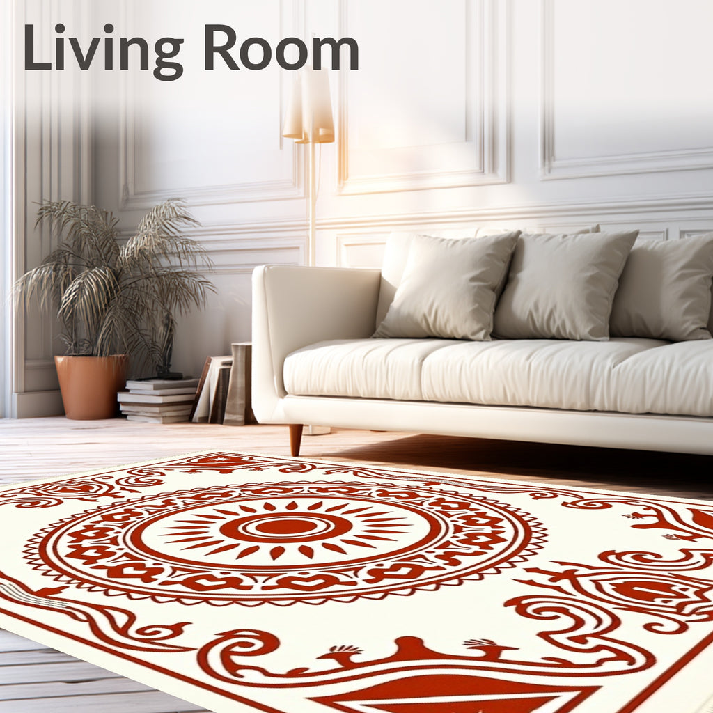 Crimson Sun Medallion Border Rug