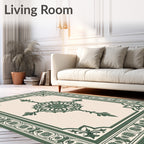 Classic Cream Green Ornamental Medallion Rug