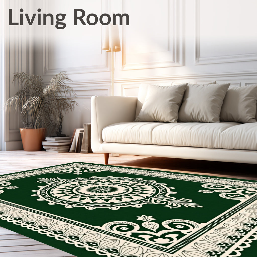 Traditional Dark Green Medallion Lace Rug