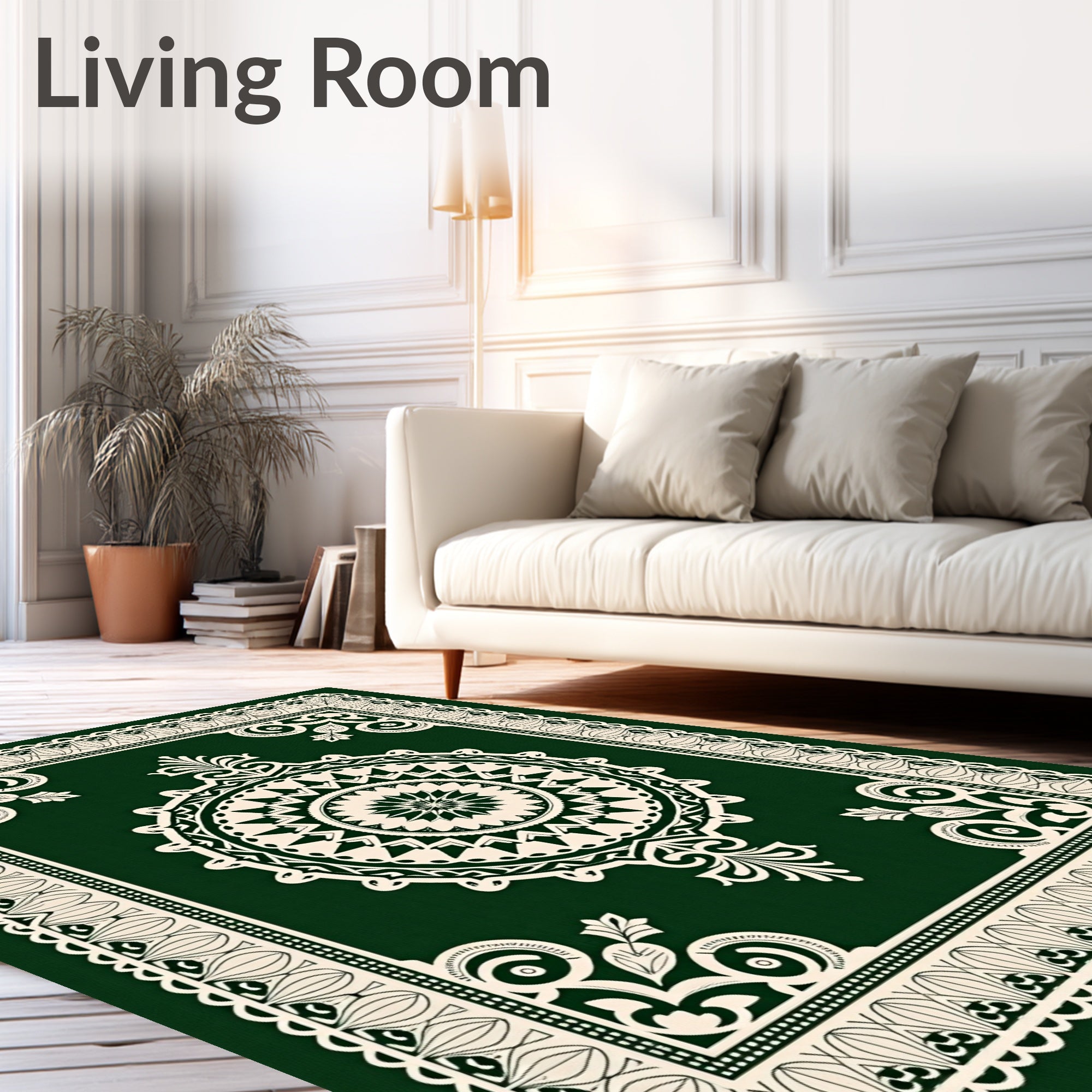 Traditional Dark Green Medallion Lace Rug
