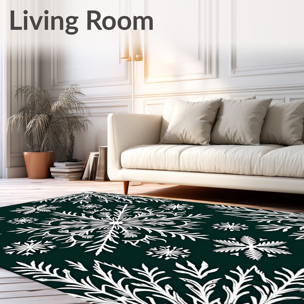 White Snowflake Foliage Emerald Rug
