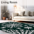 White Snowflake Foliage Emerald Rug