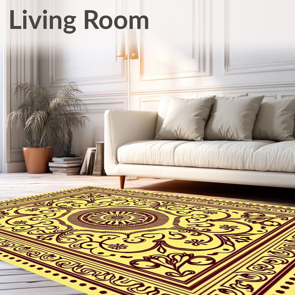 Golden Yellow Floral Medallion Border Rug