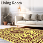 Golden Yellow Floral Medallion Border Rug