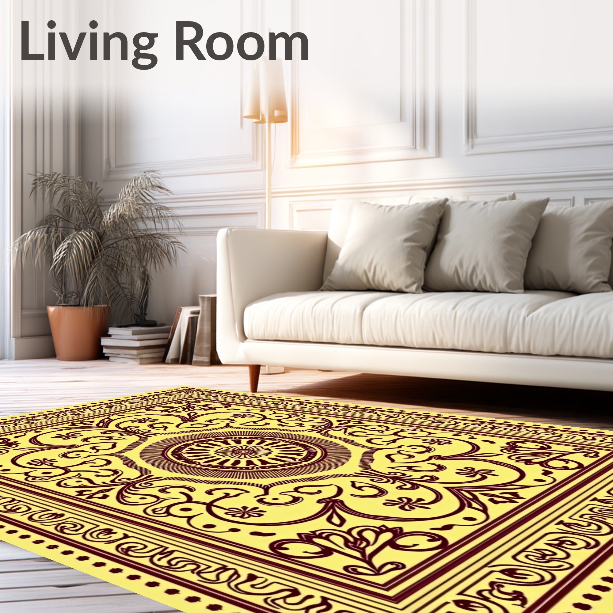 Golden Yellow Floral Medallion Border Rug