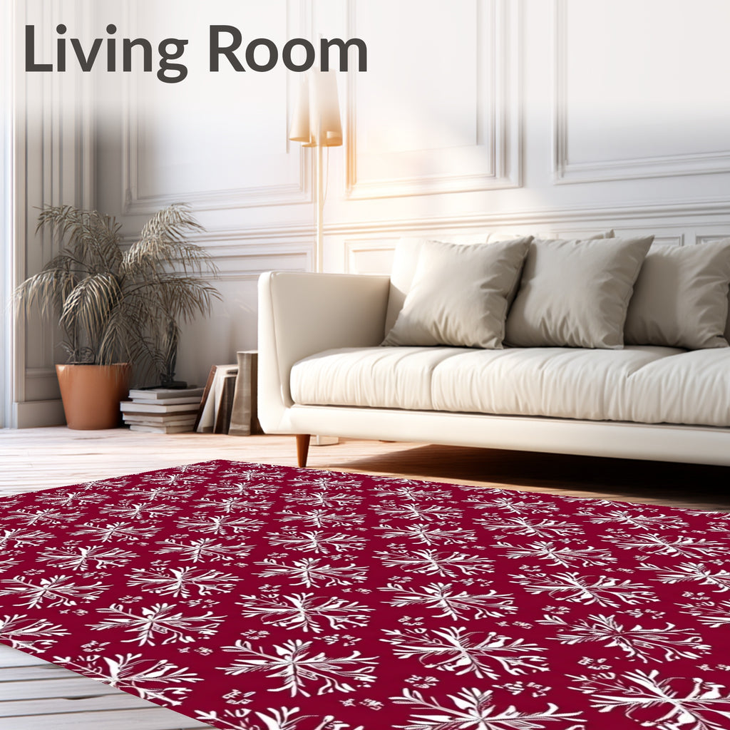Crimson White Snowflake Folk Art Rug