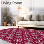 Crimson White Snowflake Folk Art Rug