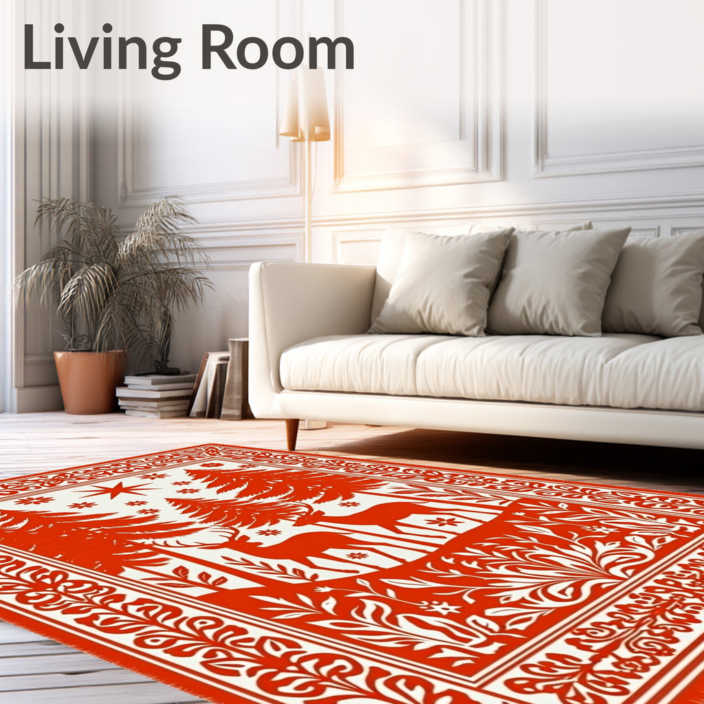 Bold Red Deer Forest Woodland Scene Rug