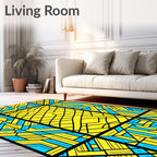 Vibrant Yellow Blue Geometric Framework Rug
