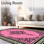 Pink Black Floral Medallion Border Rug