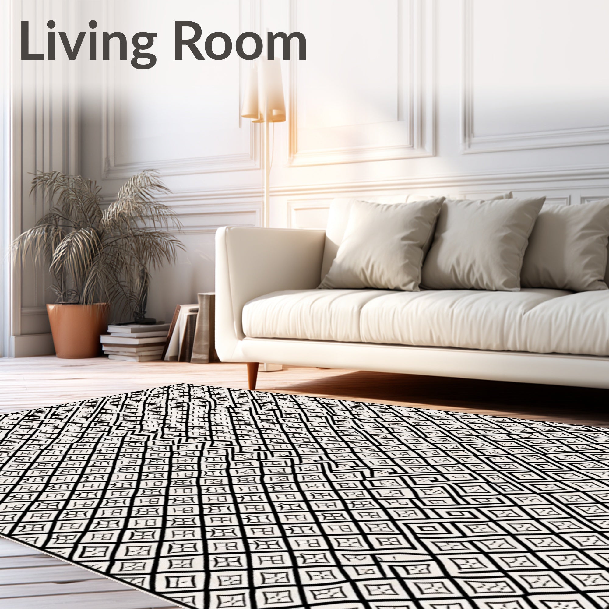 Geometric Diamond Maze Black Cream Rug