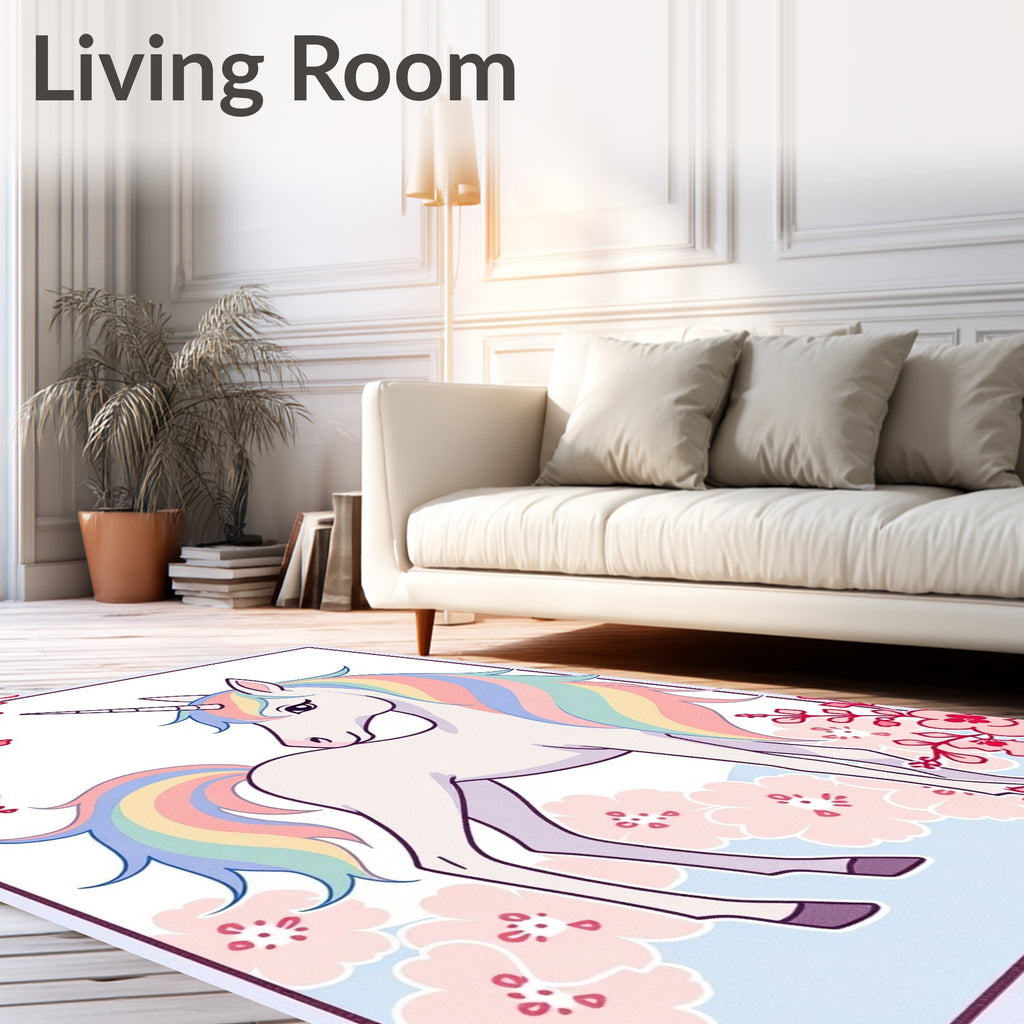 Pastel Unicorn Floral Frame Rug