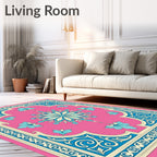 Floral Pink Blue Cream Medallion Rug
