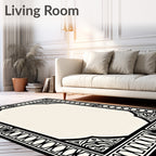 Black White Deco Border medallion Rug