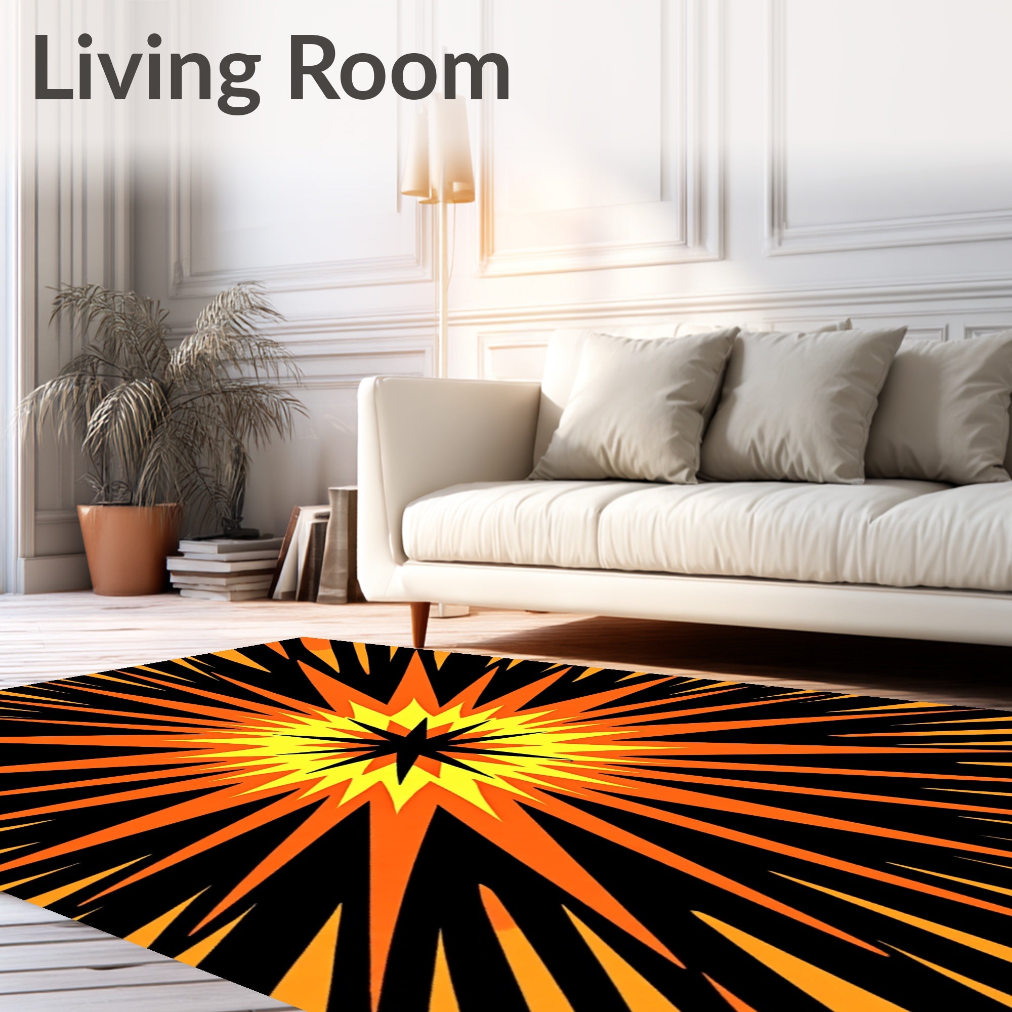 Bold Yellow Orange Sunburst Explosion Rug