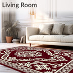 Deep Red Ivory Medallion Scrollwork Rug