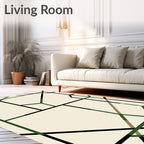 Modern Black Green Geometric Grid Rug