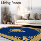 Ornate Gold Floral Border Medallion Rug