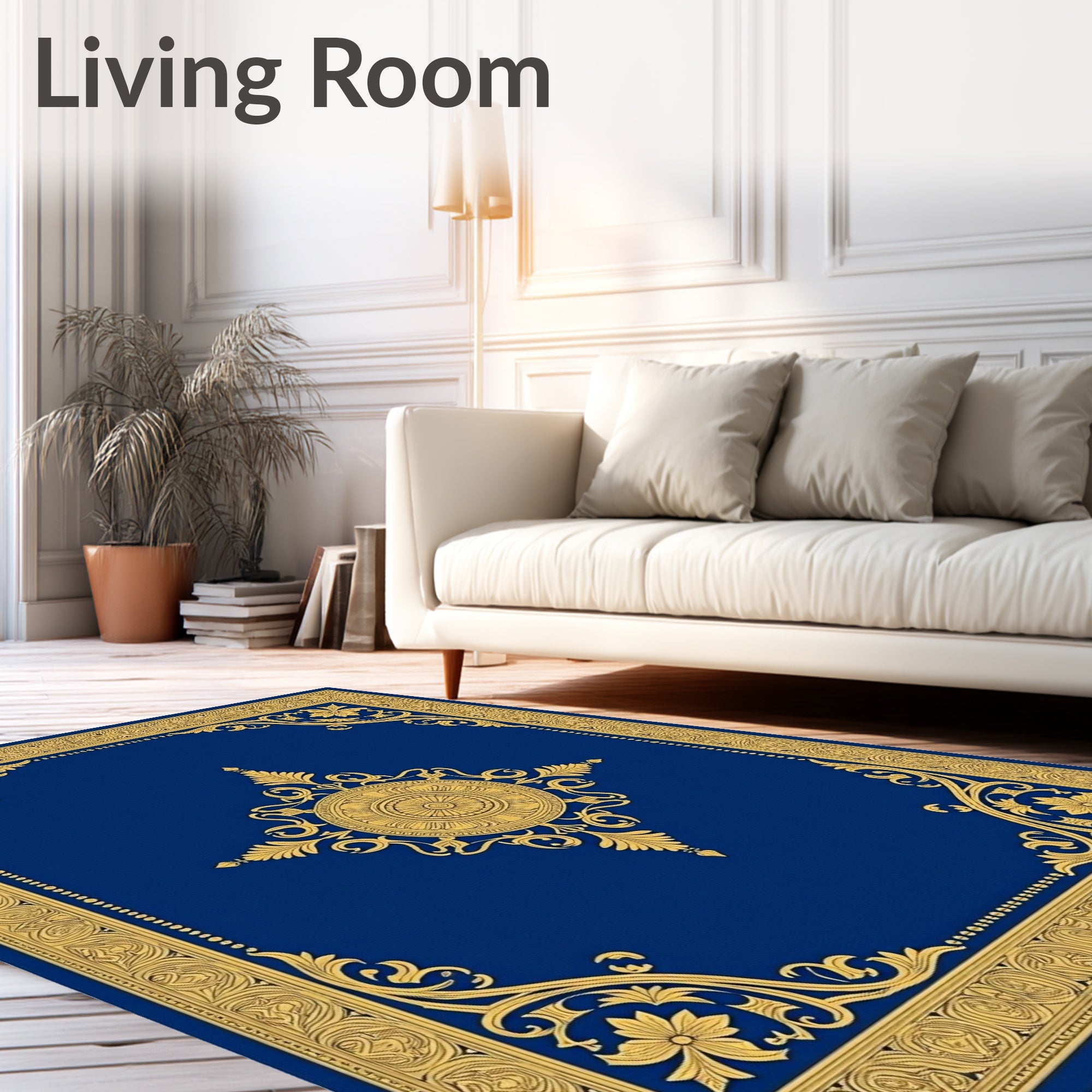 Ornate Gold Floral Border Medallion Rug