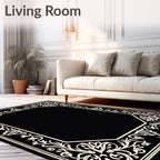 Ornate Black White Floral Frame Rug