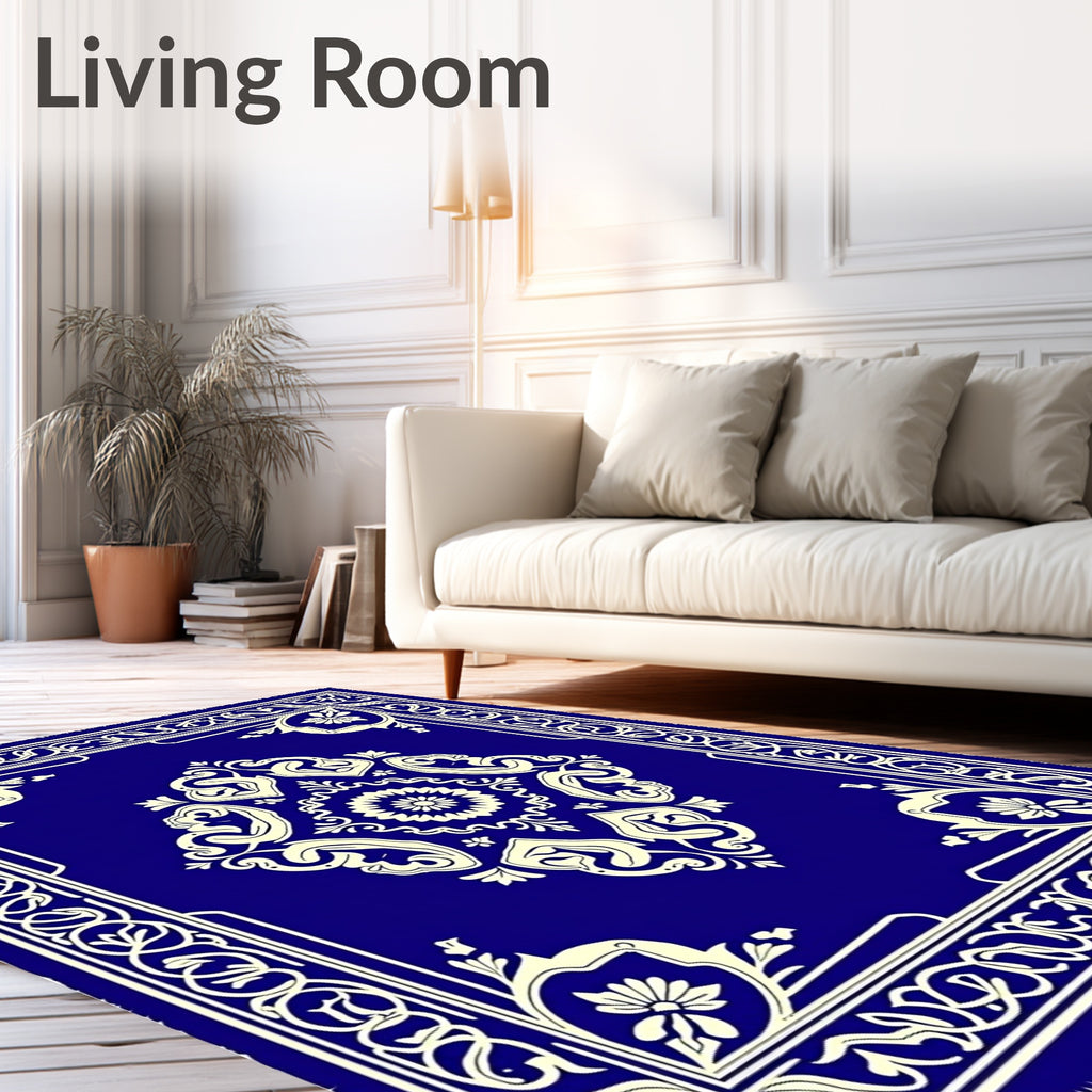 Royal Blue Floral Medallion Border Rug