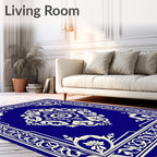 Royal Blue Floral Medallion Border Rug