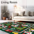 Joyful Snowman Christmas Trees Festive Rug