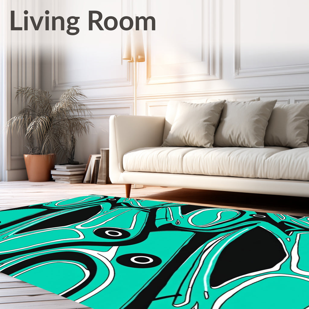 Bold Teal Abstract Swirls Rug