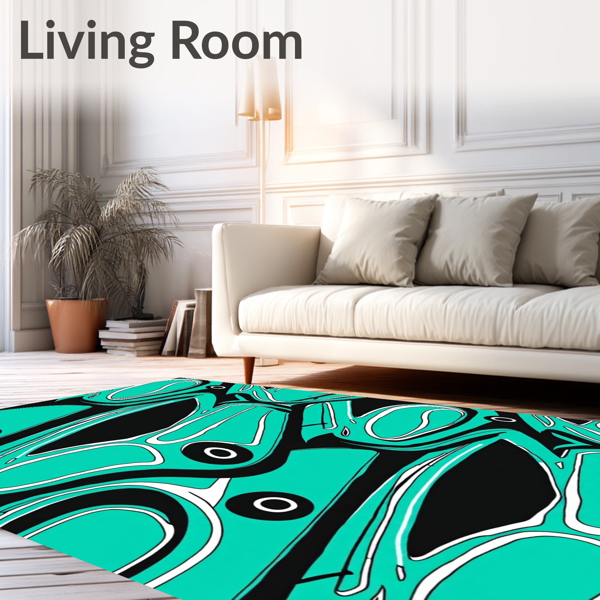 Bold Teal Abstract Swirls Rug