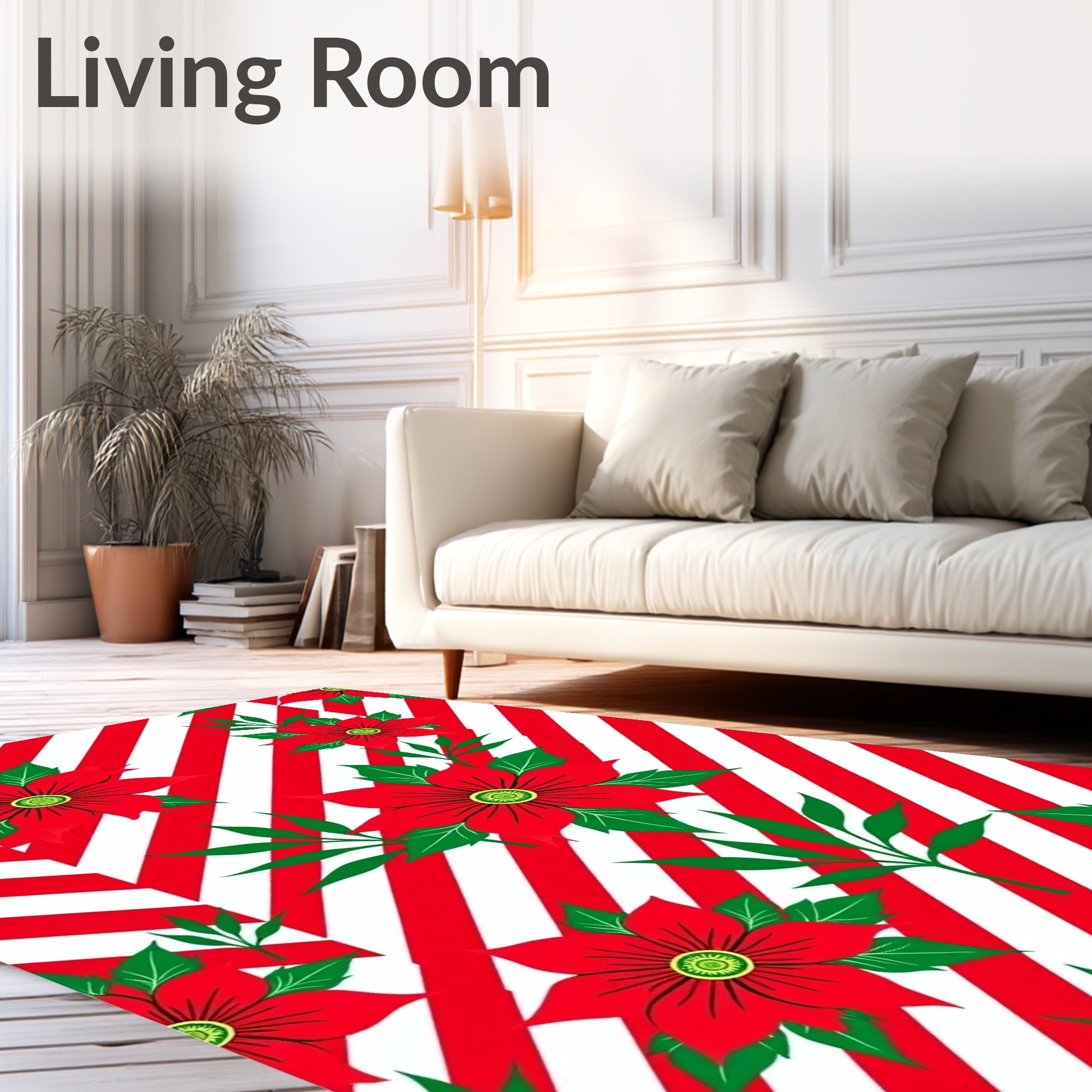 Red Poinsettia Stripes Rug