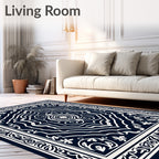 Classic Navy White Elaborate Floral Rug