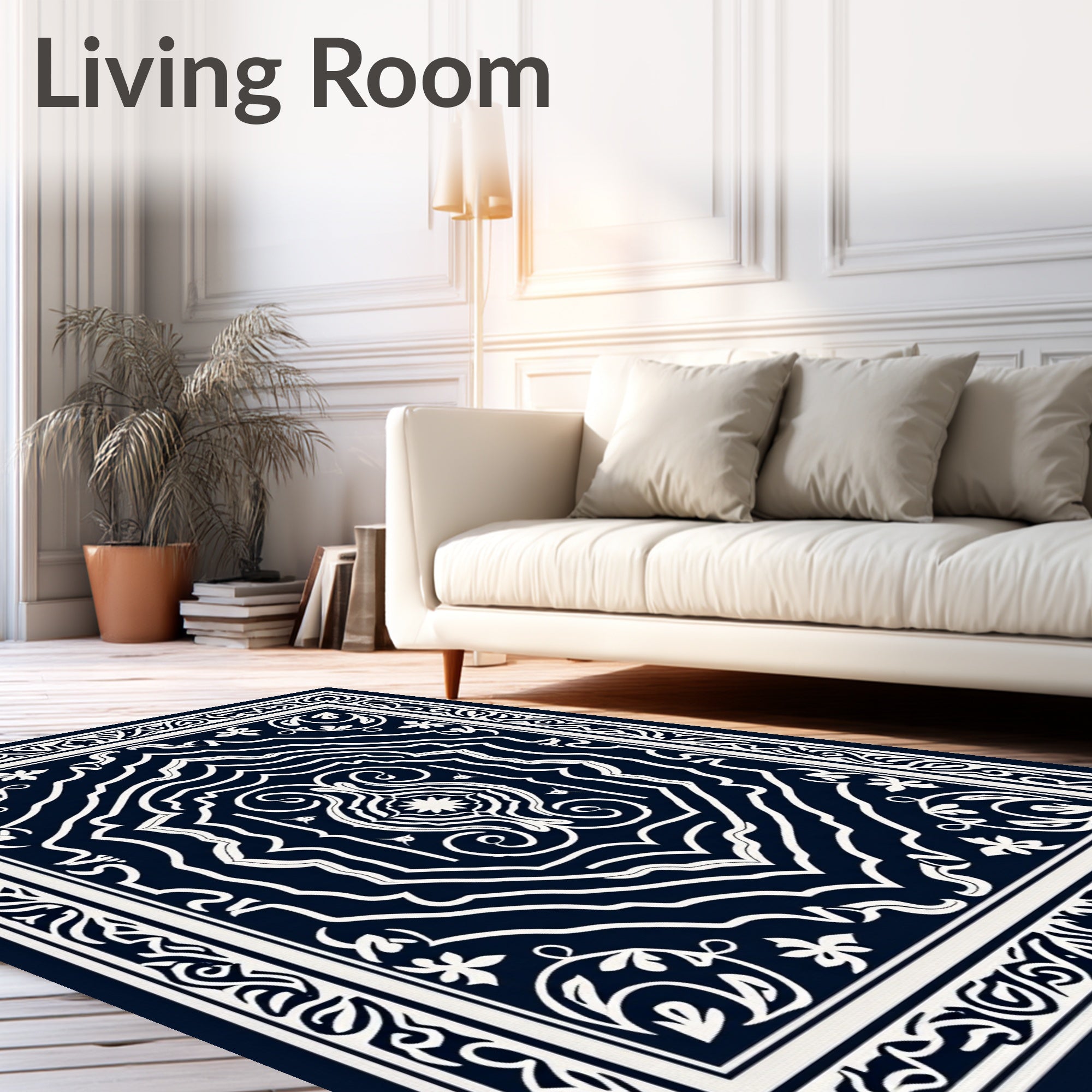 Classic Navy White Elaborate Floral Rug