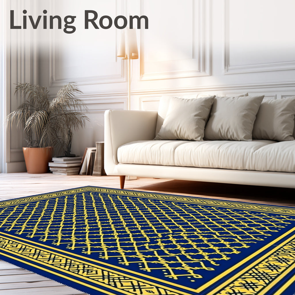 Navajo Blue Yellow Lattice Border Rug