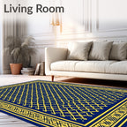 Navajo Blue Yellow Lattice Border Rug