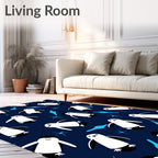 Cute Penguin Navy Blue Playful Elements Rug