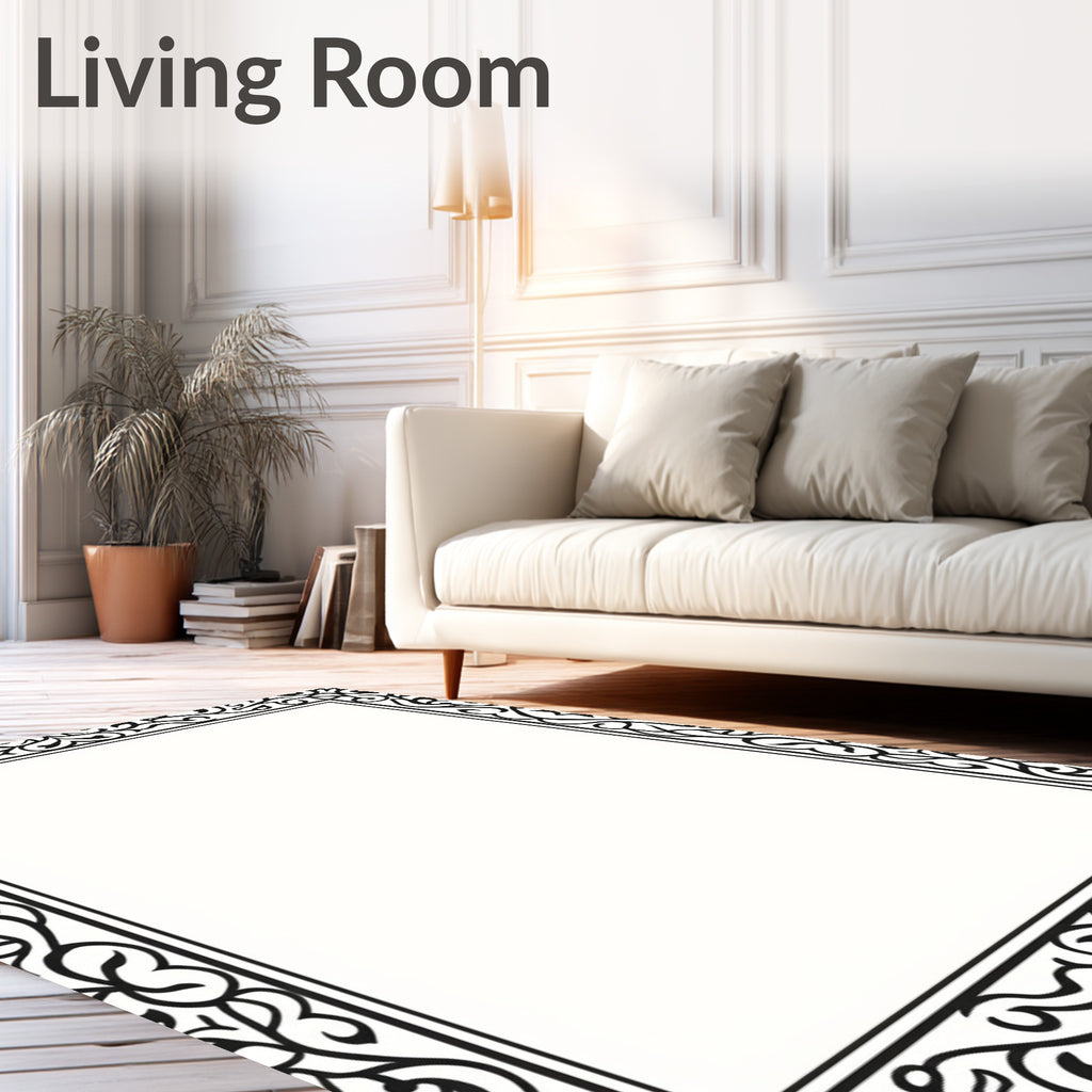 Classic Black and White Filigree Border Rug