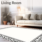 Classic Black and White Filigree Border Rug