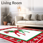 Red Green Horse Snowflake Border Rug