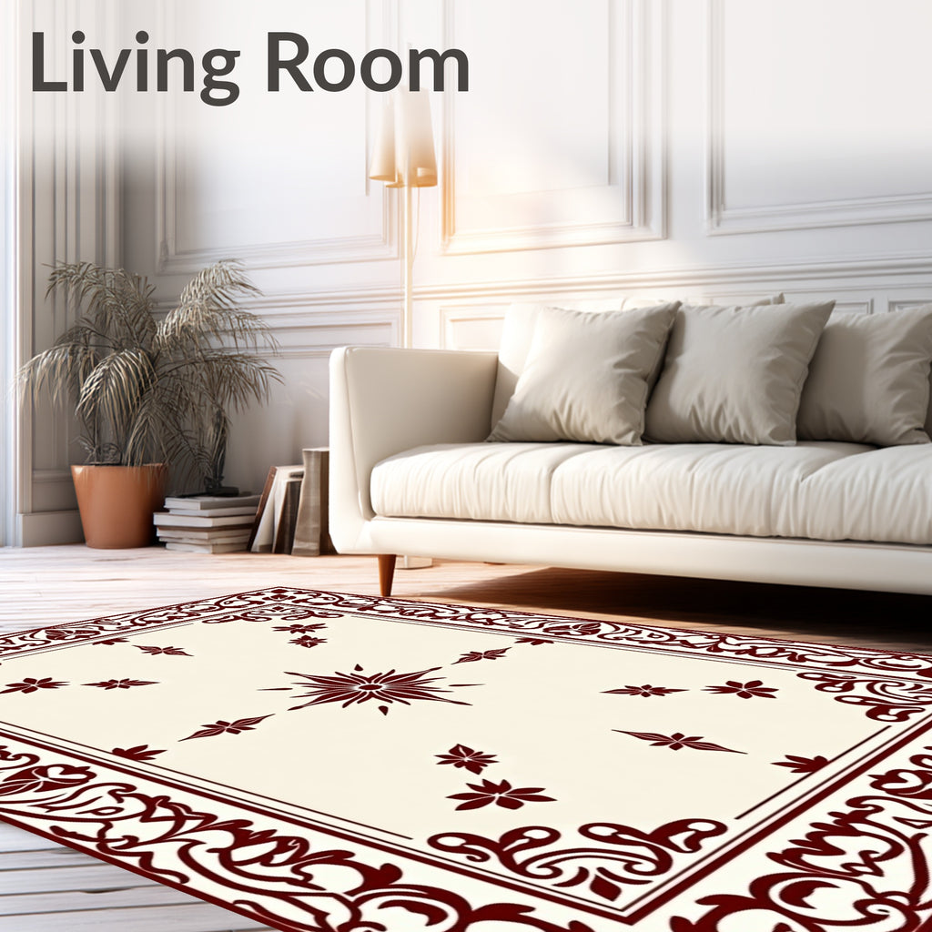 Burgundy Floral Scroll Medallion Rug