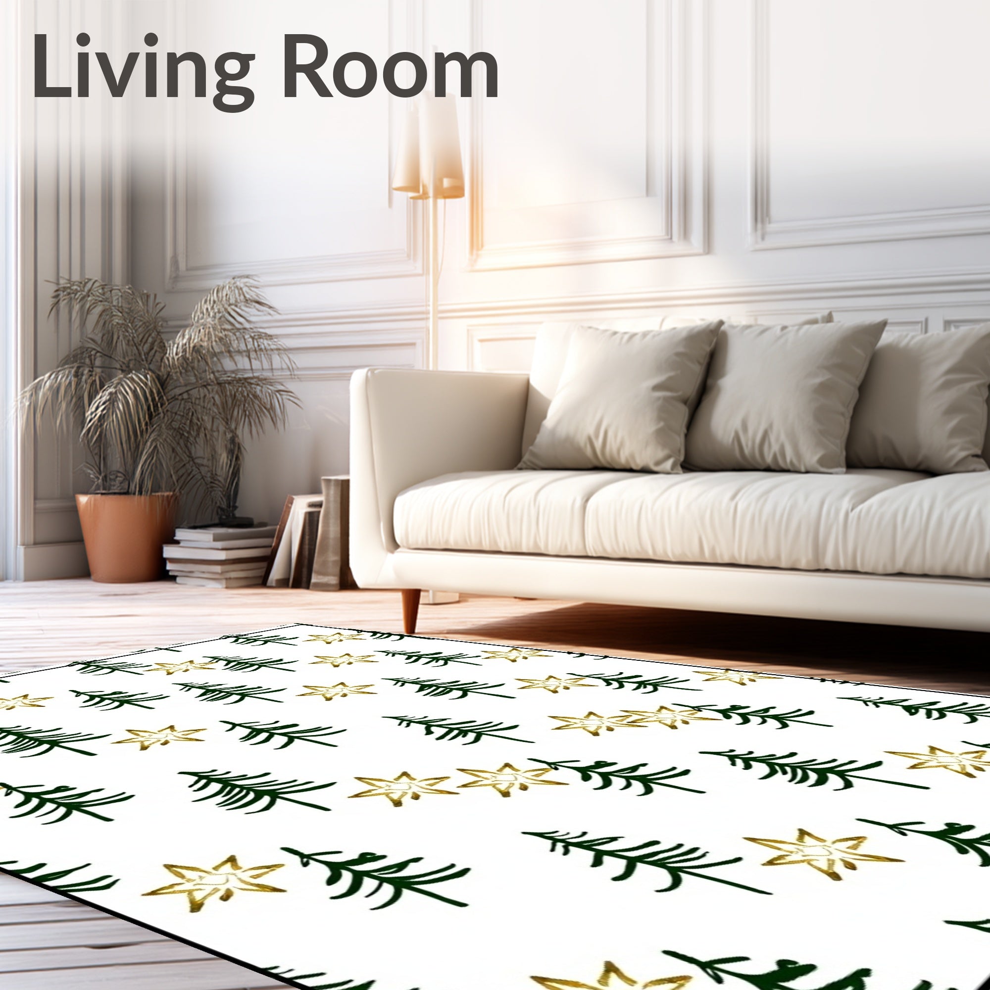 Forest Green Pine Trees Gold Stars Rug