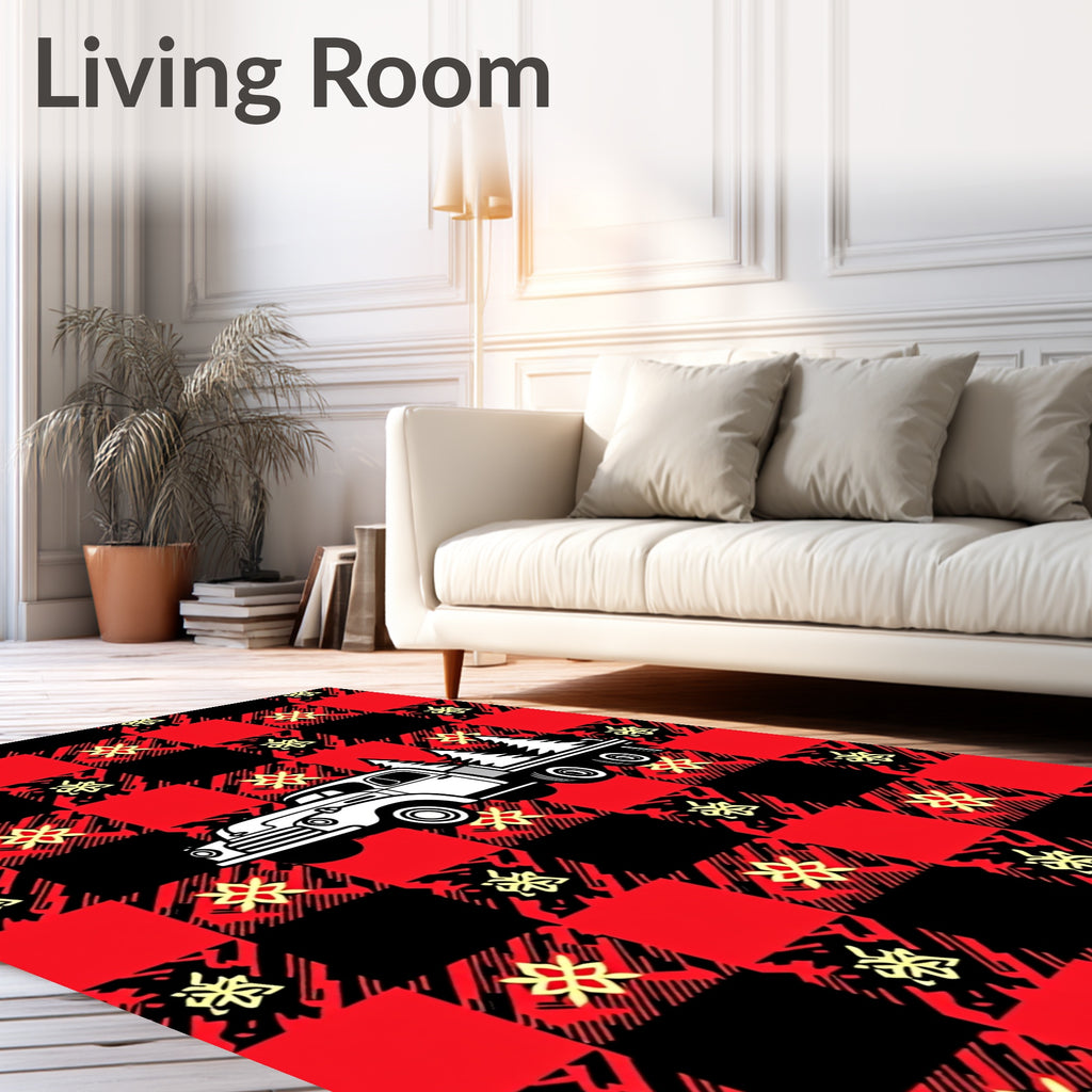 Red Black Buffalo Truck Trees Rug