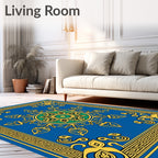 Ornate Blue Green Golden Medallion Rug