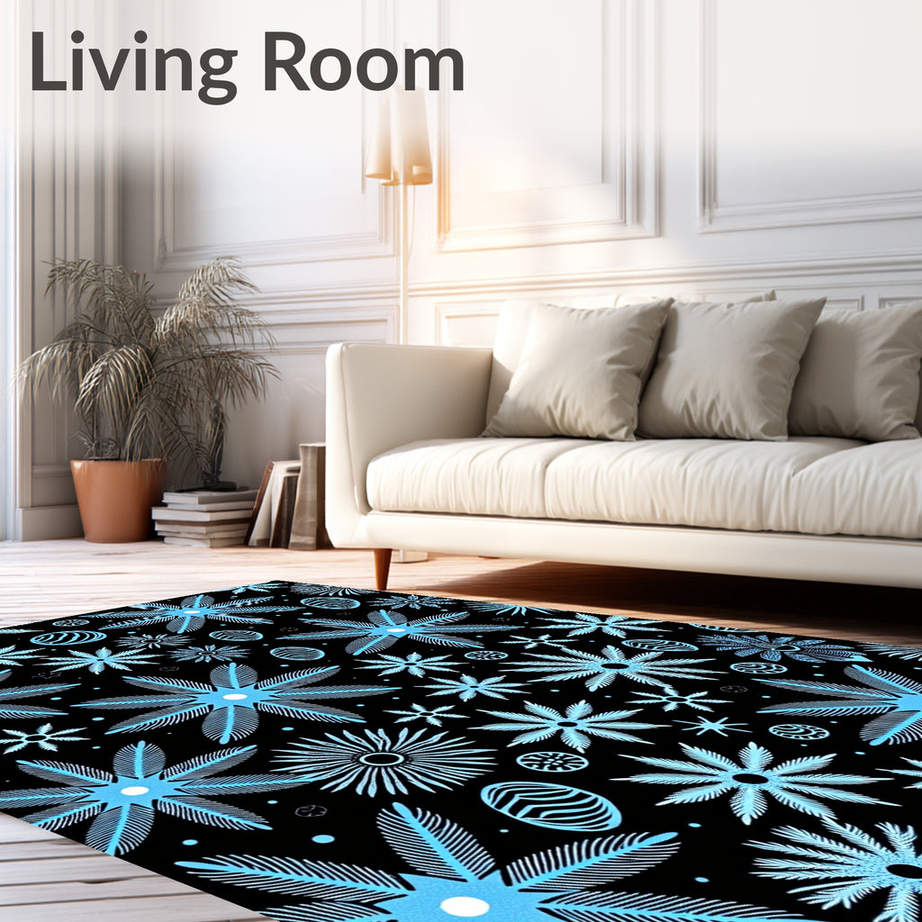 Sky Blue Starburst Floral Collage Rug