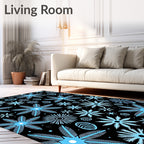 Sky Blue Starburst Floral Collage Rug