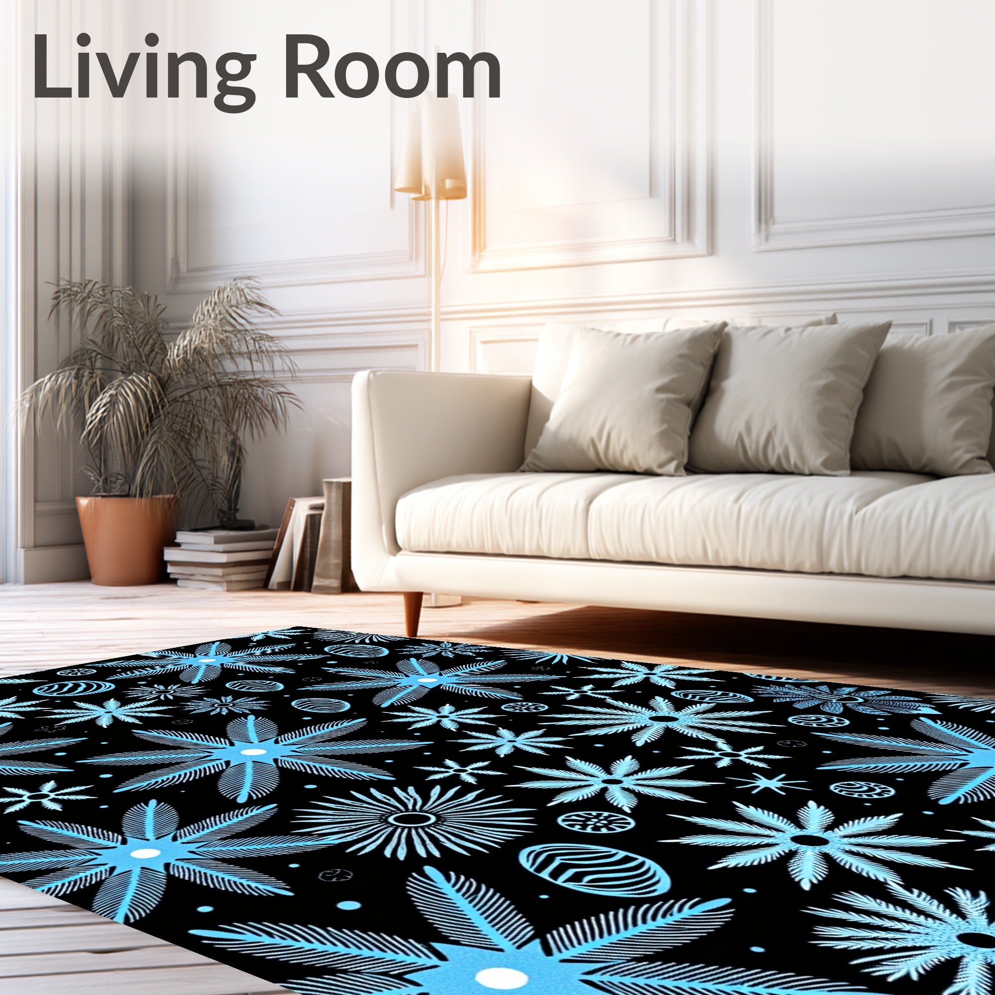 Sky Blue Starburst Floral Collage Rug
