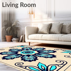 Navy Teal Floral Corner Medallion Rug