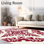 Rich Scarlet Damask Scrollwork Medallion Rug