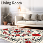 Crimson Red Floral Garden Medallion Rug